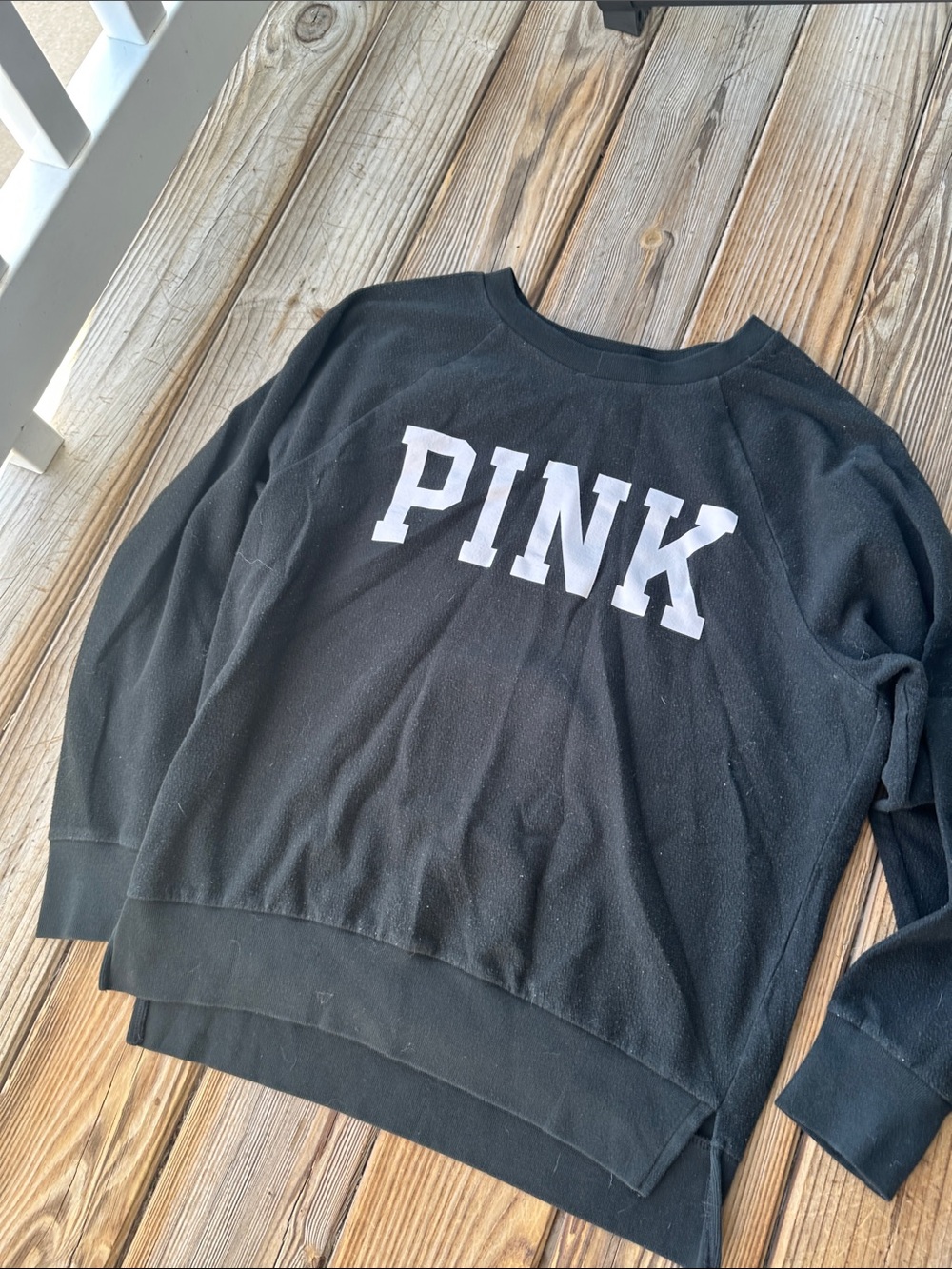 PINK Victoria's Secret Black Crewneck Sweatshirt with White Logo